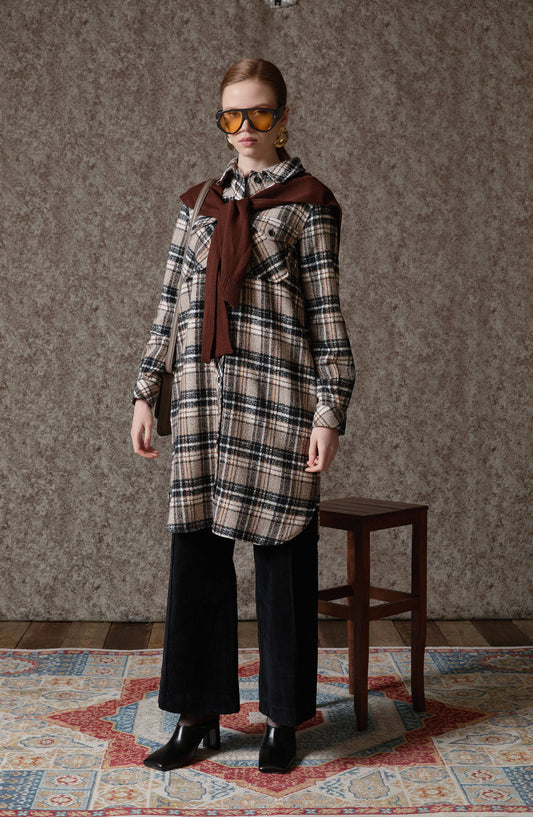 Körük Cepli Taş Ekose Kaşe Gömlek Ceket