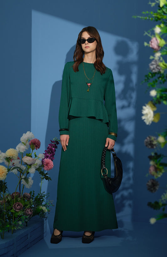 Peplum Detaylı Zümrüt İkili Takım
