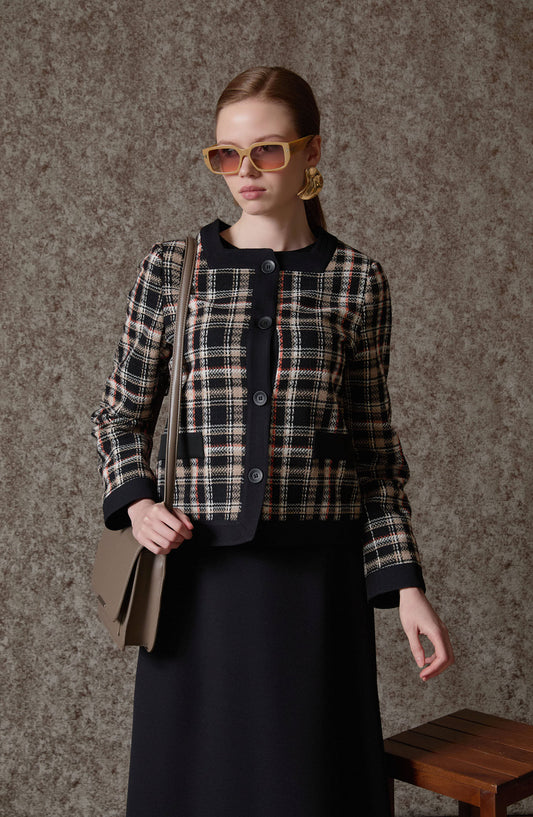 Garnili Ekose Sütlü Kahve Tüvit Ceket