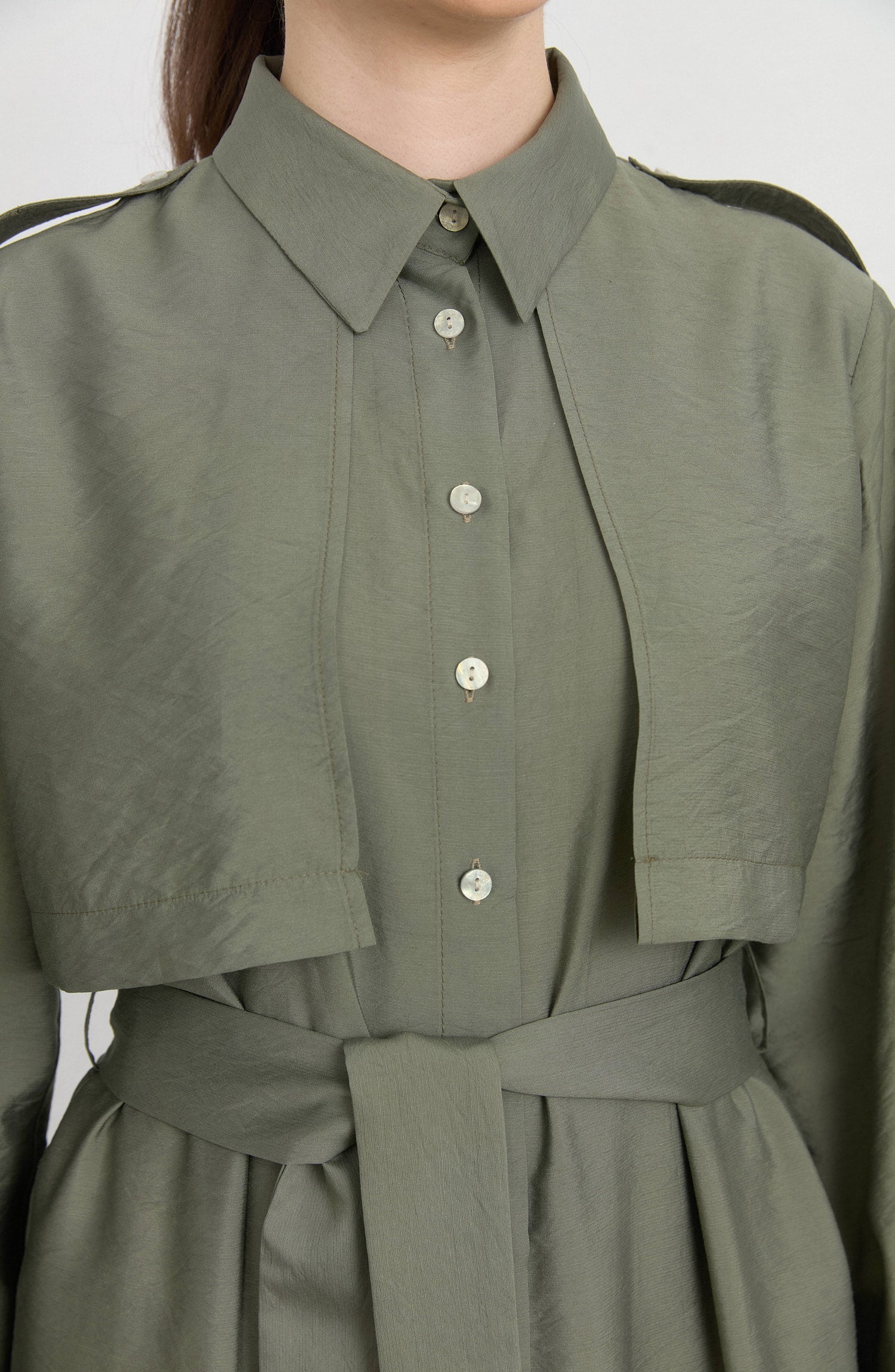 Rüzgarlıklı Giy-Çık Haki Rayon Trenç Elbise