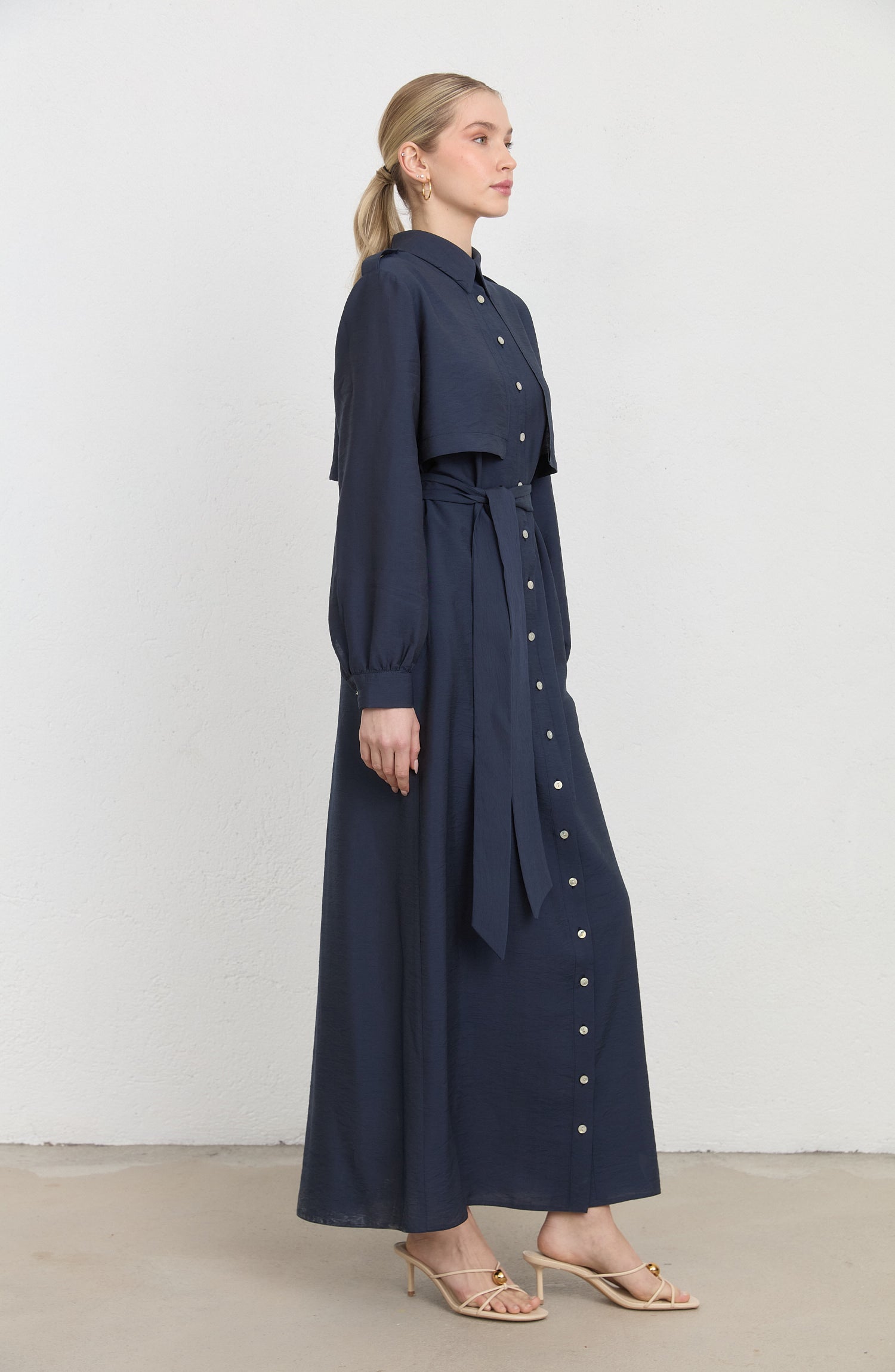 Rüzgarlıklı Giy-Çık Lacivert Rayon Trenç Elbise