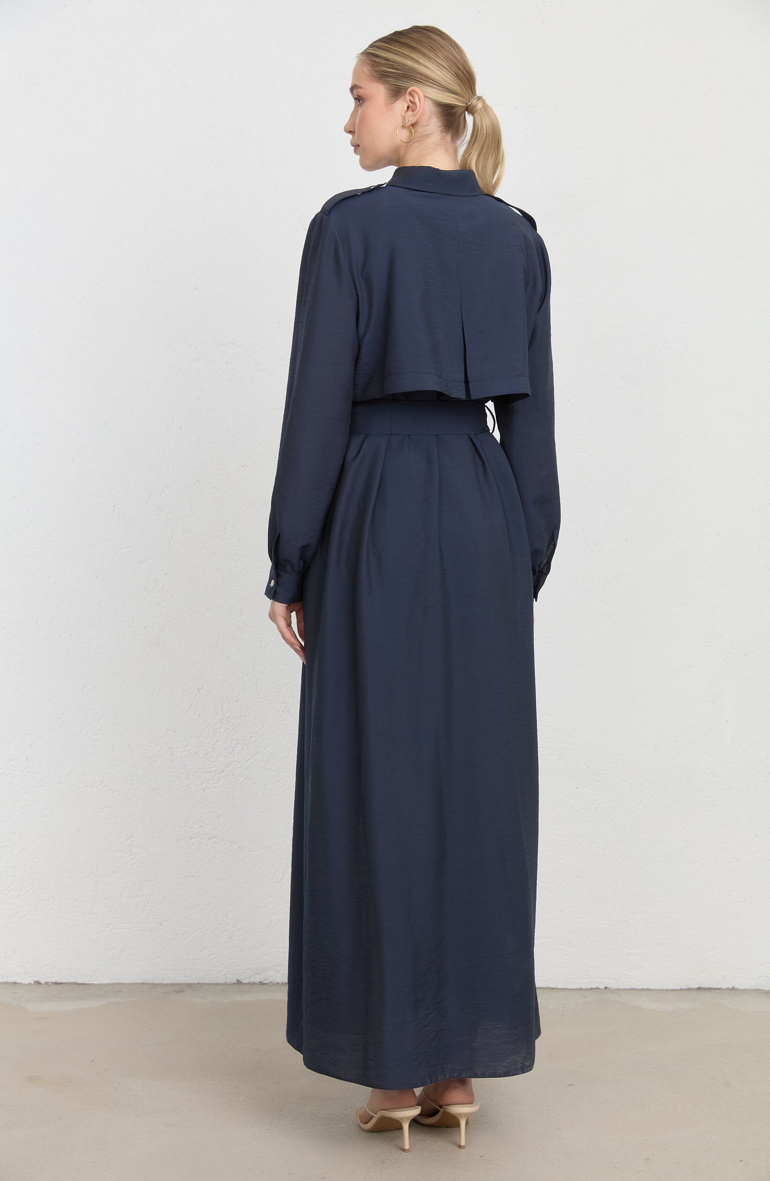 Rüzgarlıklı Giy-Çık Lacivert Rayon Trenç Elbise