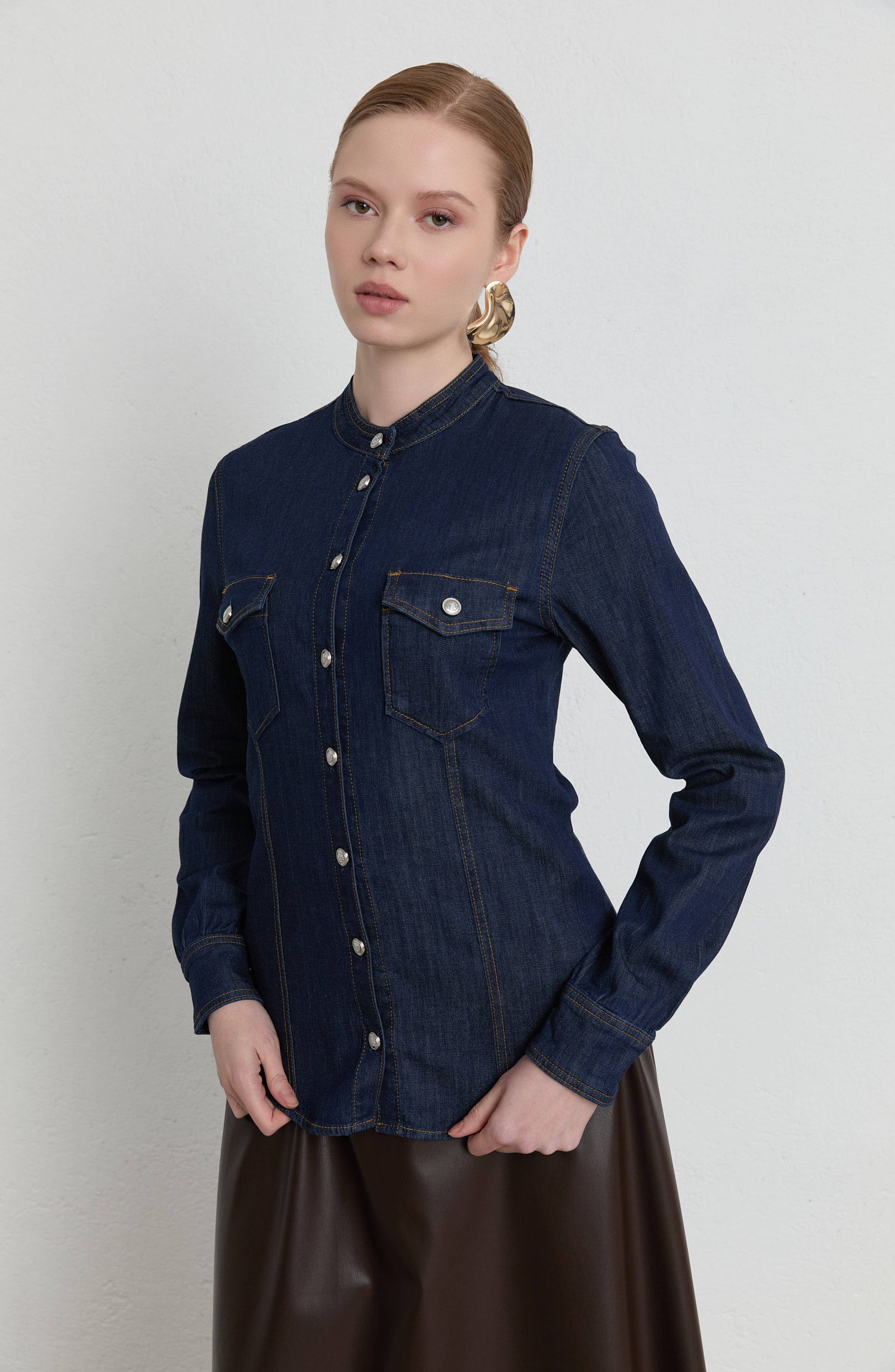 Blazer Lacivert Denim Gömlek