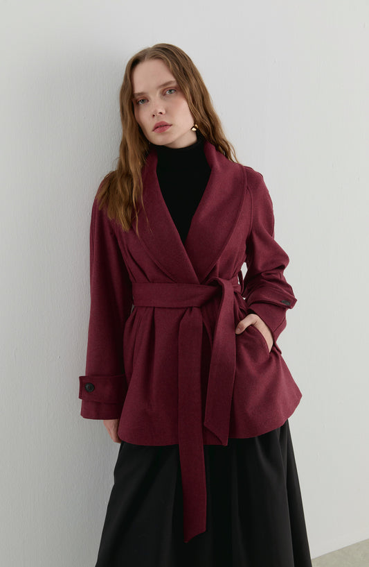 Kruvaze Bordo Midi Ceket Kaban