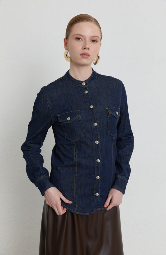Blazer Lacivert Denim Gömlek