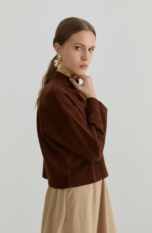 Yarım Balıkçı Kahverengi Kısa Triko Kazak