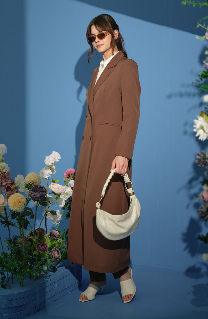 Tam Boy Maksi Ceket Çikolata Kahve