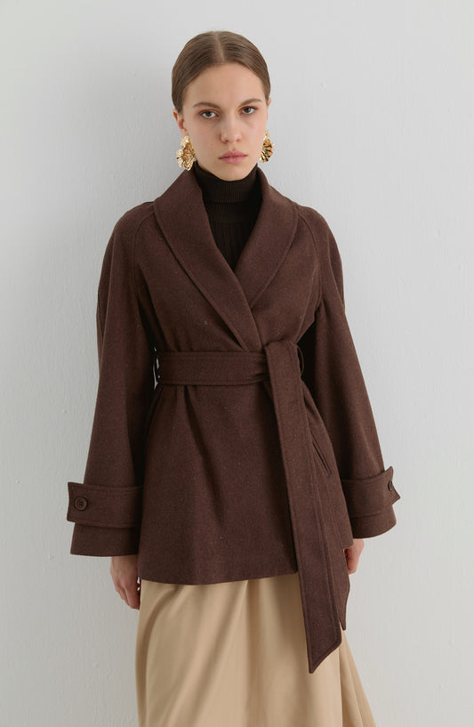 Kruvaze Acı Kahve Midi Ceket Kaban