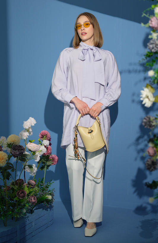 Fiyonklu Modal Lila Gömlek