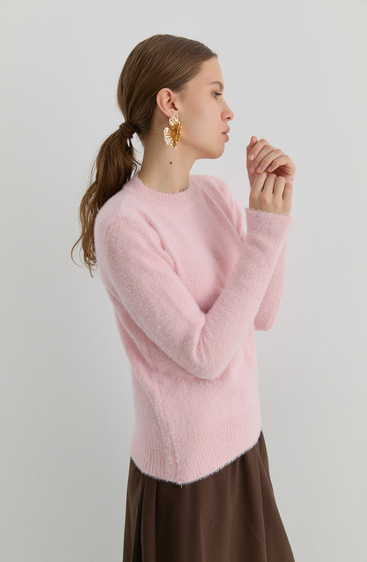 Gold Düğmeli Soft Pembe Kısa Basic Yumoş Triko Kazak