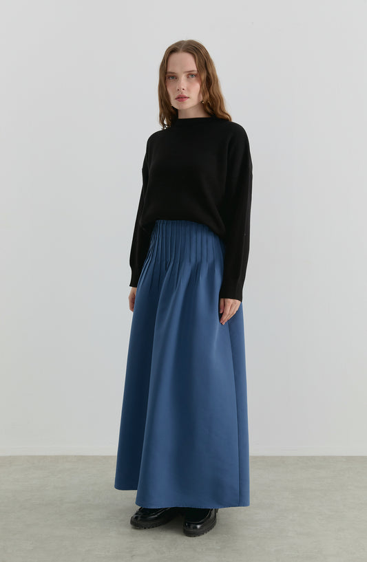 Nervürlü İndigo Trenç Etek