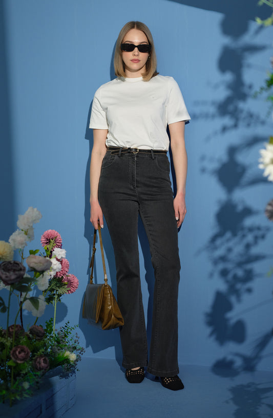 Flare Gri Denim Pantolon