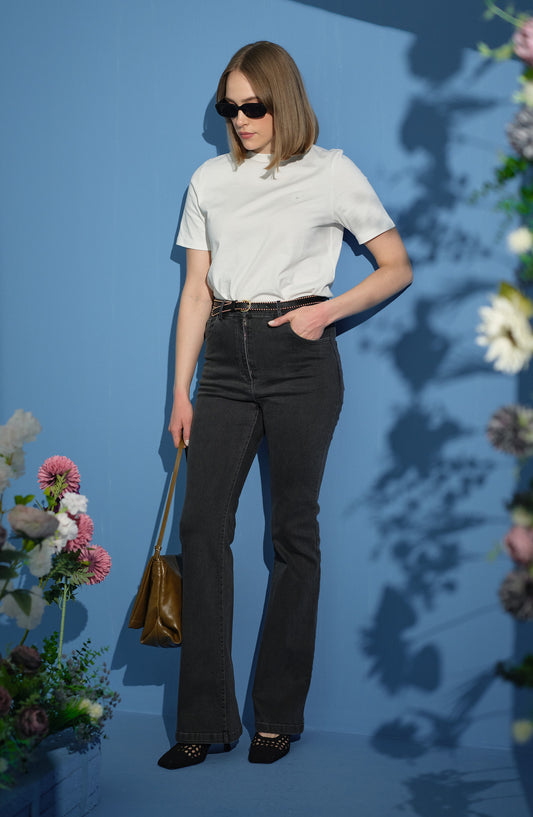 Flare Gri Denim Pantolon