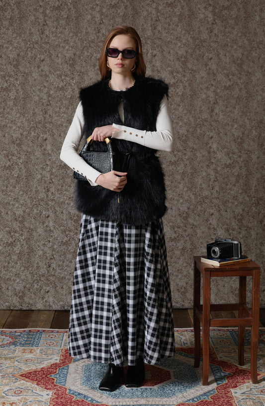 Ekose Siyah Parçalı Etek