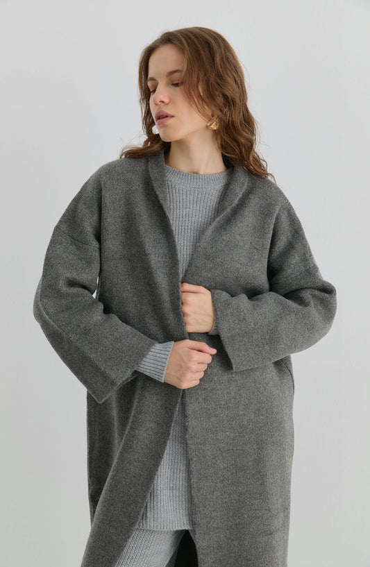 Çelik Örme Pufik Antrasit Triko Hırka