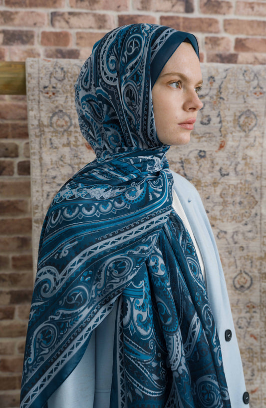 Presya İndigo Etnik Desenli Şal