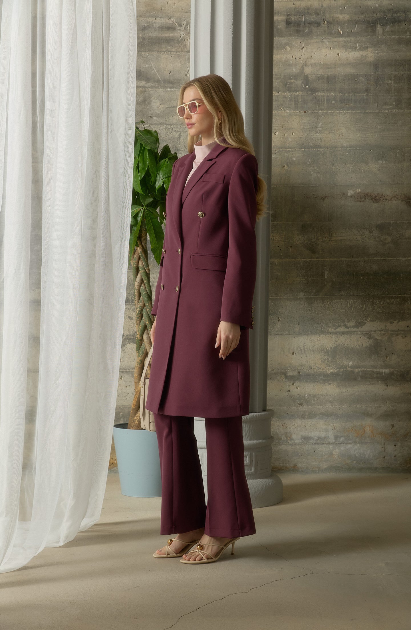 Blazer Mürdüm Tek Ceket