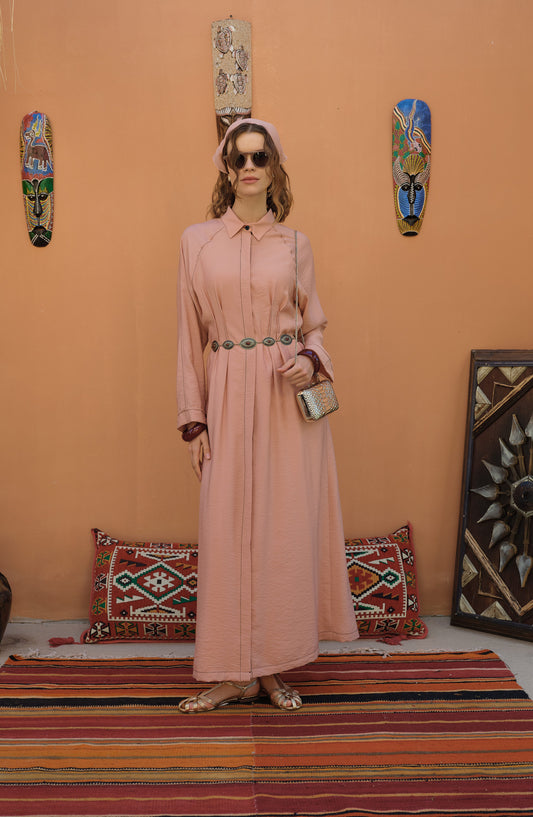 Spor Dikişli Nervürlü Soft Pembe Elbise