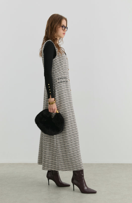 İnci Düğmeli Siyah Tüvit Jile