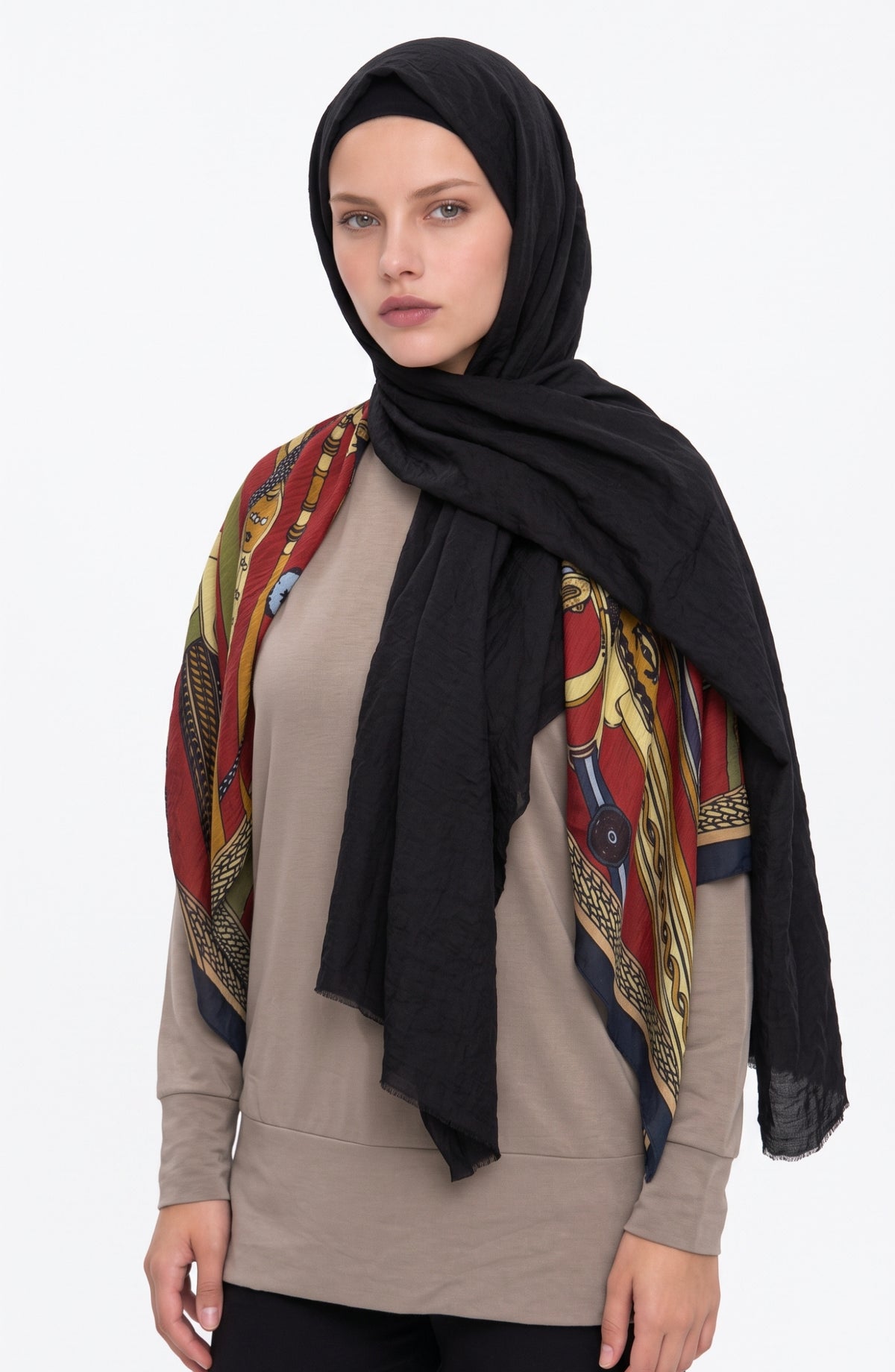 Pamuklu Soft Krinkıl Siyah Şal