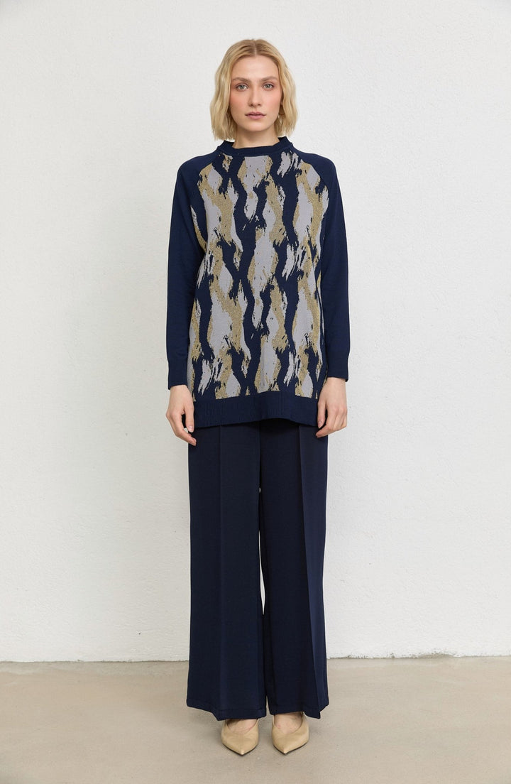 Abstract Desen Lacivert Merserize Triko Tunik - Fatma Atasoy