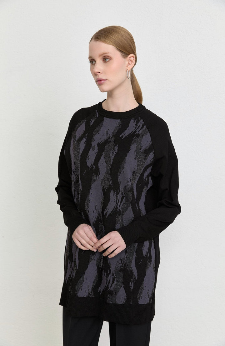 Abstract Desen Siyah Merserize Triko Tunik - Fatma Atasoy