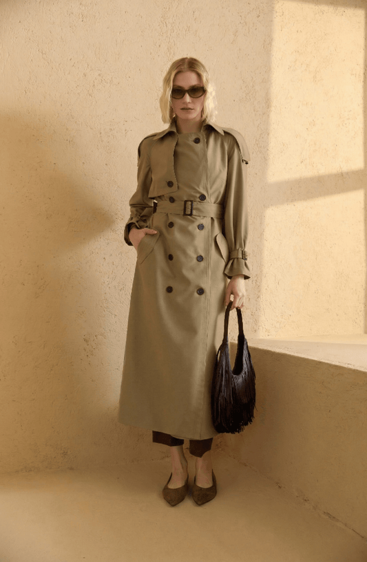 Apoletli Haki Oversize Trençkot - Fatma Atasoy