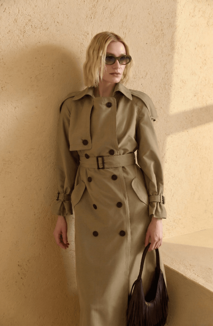 Apoletli Haki Oversize Trençkot - Fatma Atasoy