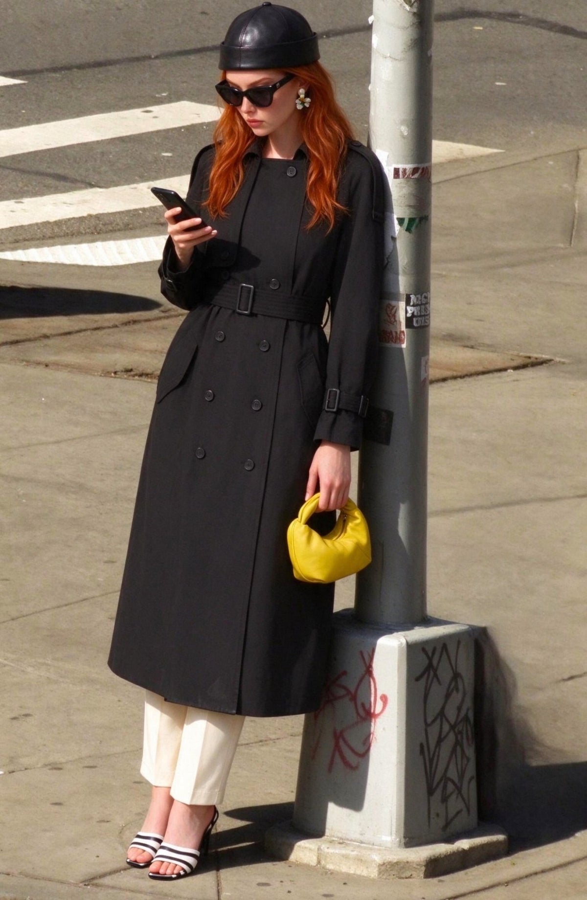 Apoletli Siyah Oversize Trençkot - Fatma Atasoy