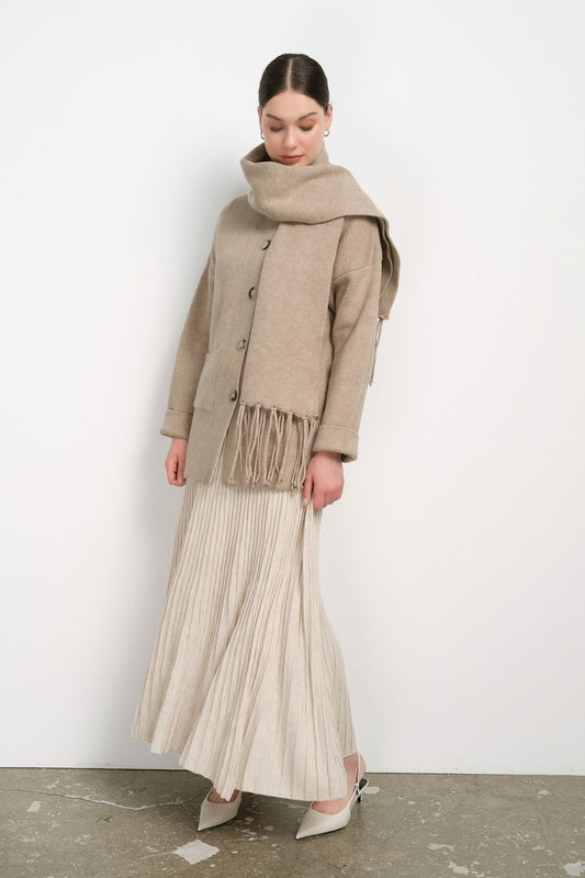 Atkılı Pufik Sütlü Kahve Hırka - Fatma Atasoy