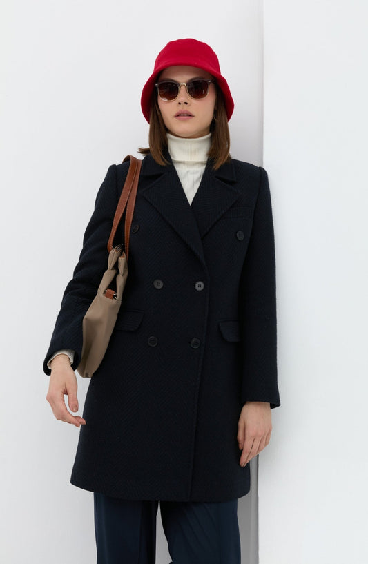 Balıksırtı Lacivert Yün Ceket Kaban - Fatma Atasoy