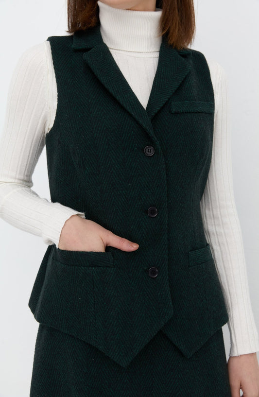 Balıksırtı Zümrüt Yelek Etek Takım - Fatma Atasoy