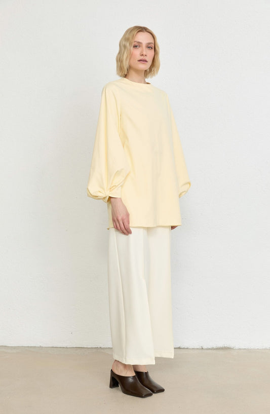 Balon Kol Butter Sarı Pamuk Tunik Gömlek - Fatma Atasoy