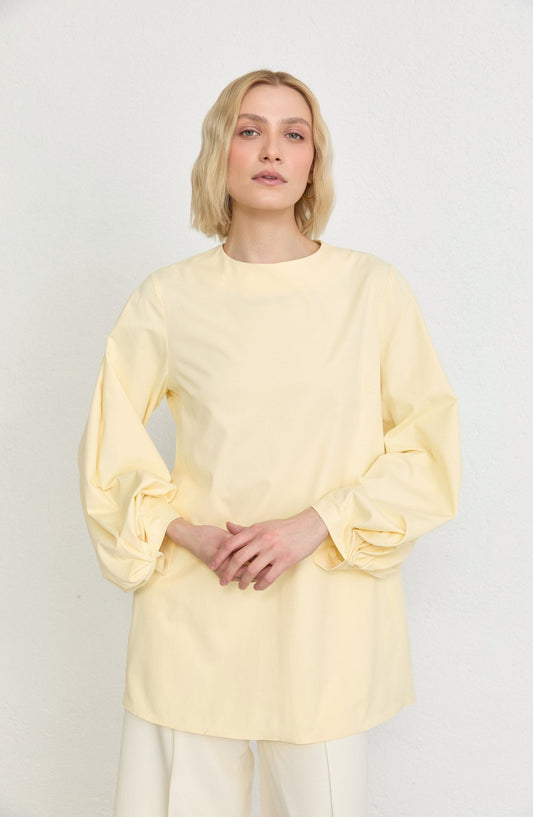 Balon Kol Butter Sarı Pamuk Tunik Gömlek - Fatma Atasoy