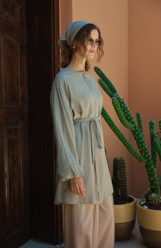 Balon Kol Sunshine Mint Tunik - Fatma Atasoy