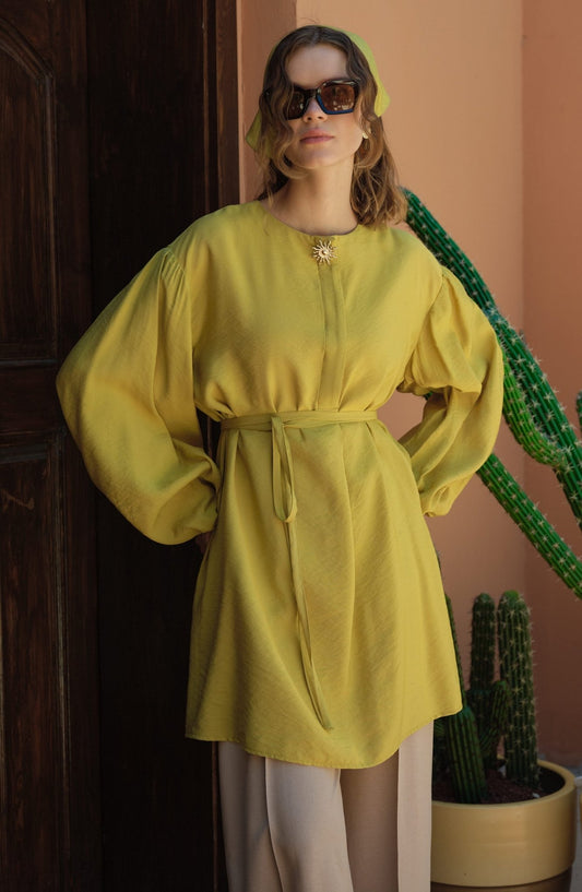 Balon Kol Sunshine Yağ Yeşili Tunik - Fatma Atasoy