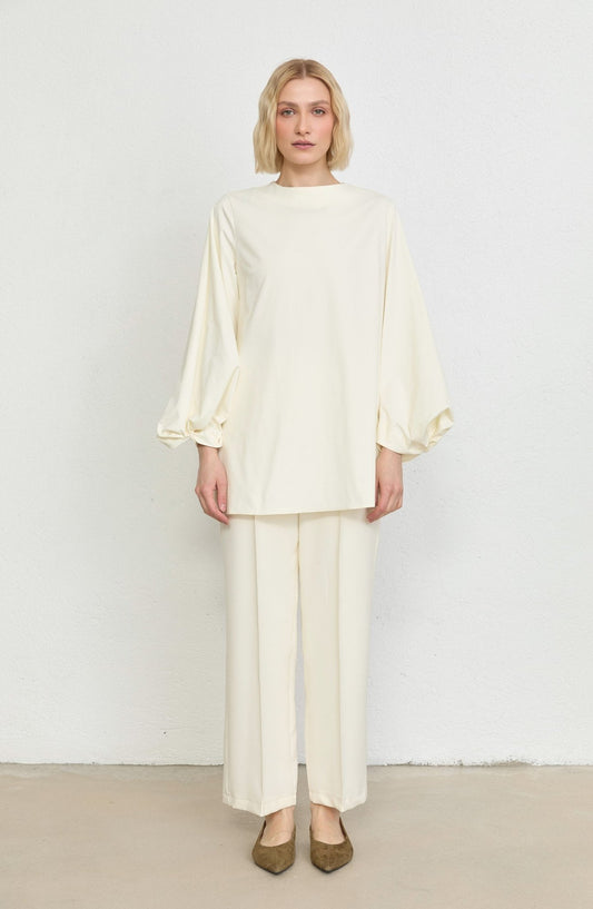 Balon Kol Vanilya Pamuk Tunik Gömlek - Fatma Atasoy