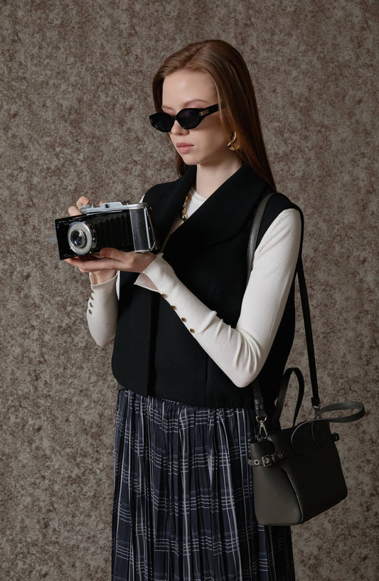 Balon Siyah Kaşe Yelek - Fatma Atasoy