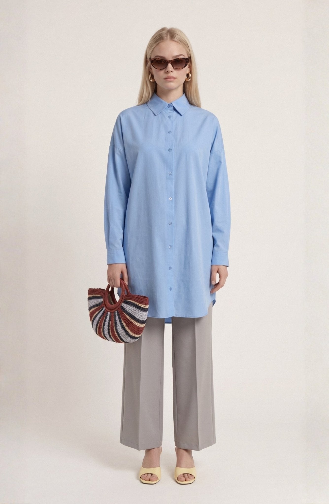 Basic Bebe Mavi Oversize Pamuk Gömlek - Fatma Atasoy