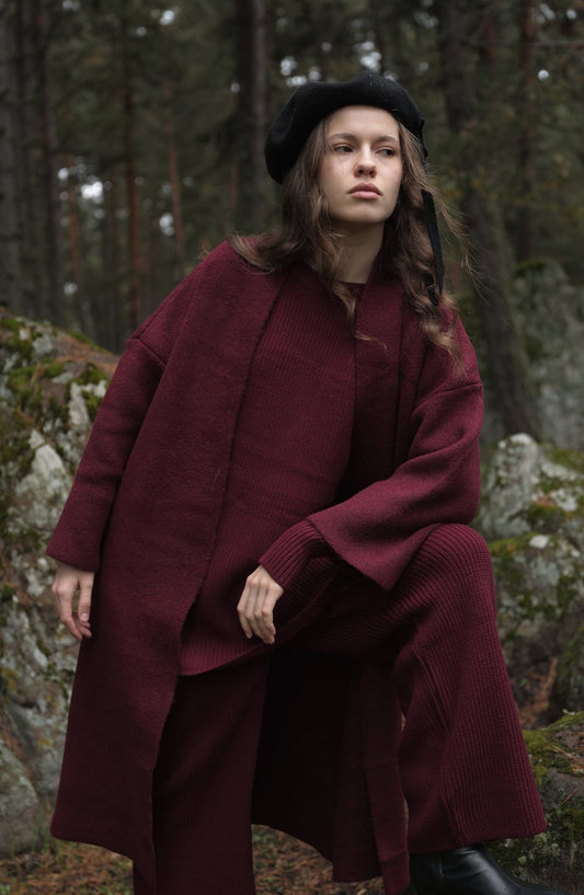 Basic Fitilli Bordo Triko İkili Takım - Fatma Atasoy