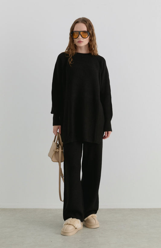 Basic Fitilli Siyah Triko İkili Takım - Fatma Atasoy