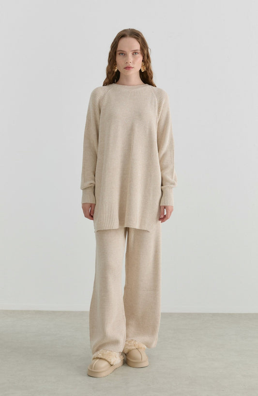 Basic Fitilli Taş Triko İkili Takım - Fatma Atasoy