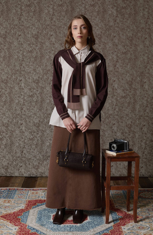 Basic Kahverengi Denim Etek - Fatma Atasoy