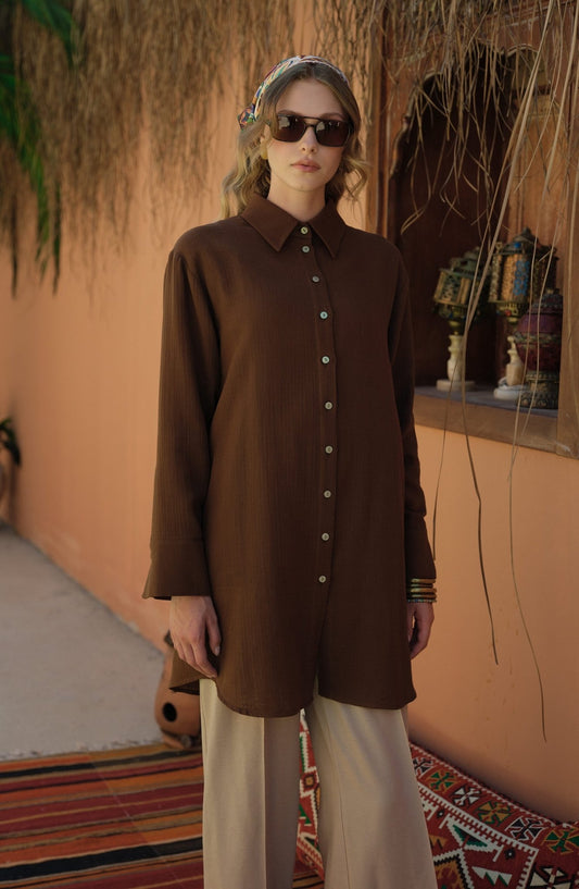 Basic Kahverengi Müslin Gömlek - Fatma Atasoy