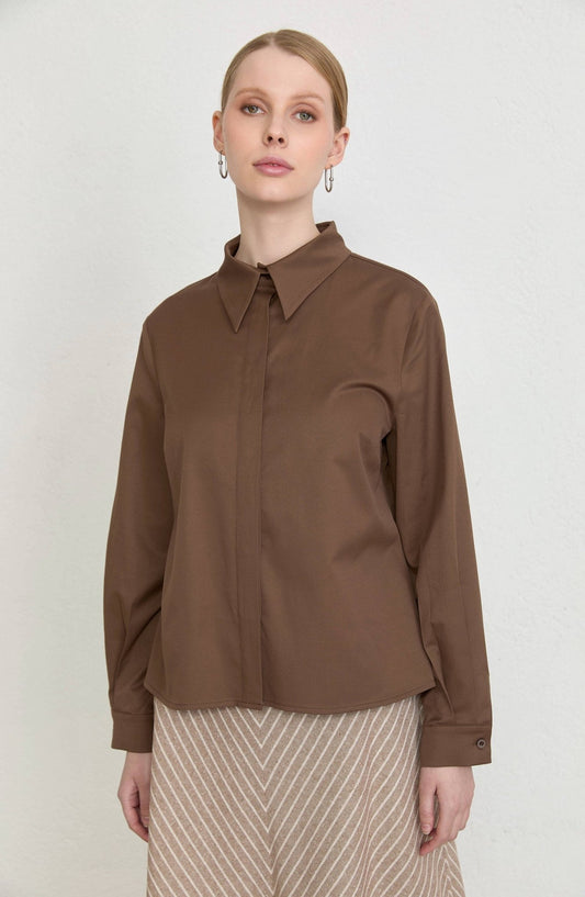 Basic Kahverengi Pamuk Gömlek - Fatma Atasoy