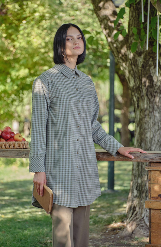 Basic Minikare Haki Pamuk Gömlek - Fatma Atasoy