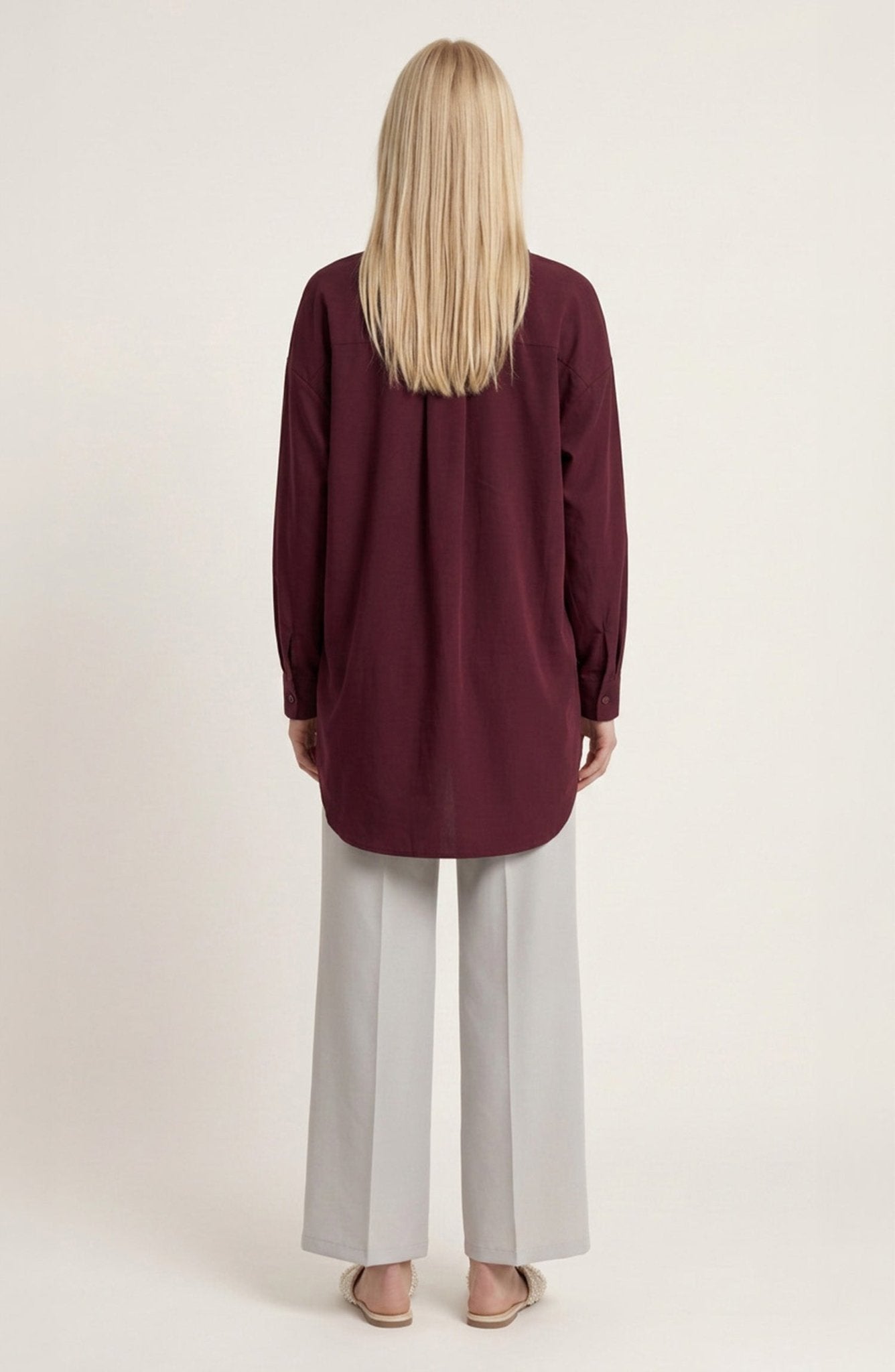 Basic Mürdüm Oversize Pamuk Gömlek - Fatma Atasoy
