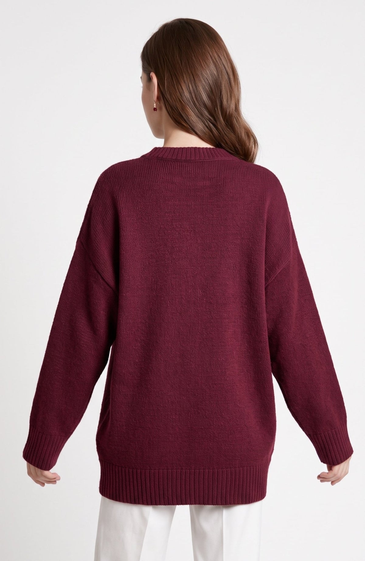 Basic Oversize Triko Bordo Kazak - Fatma Atasoy