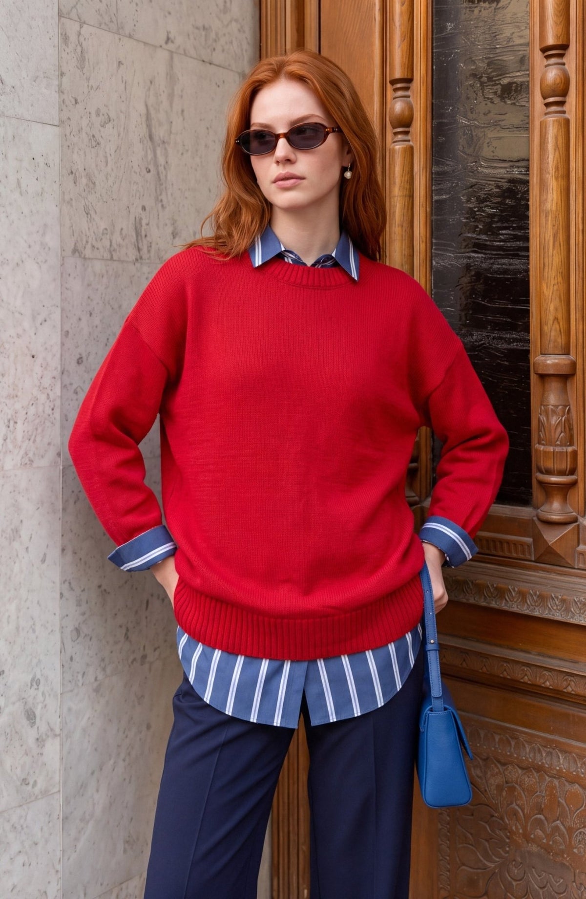 Basic Oversize Triko Kırmızı Kazak - Fatma Atasoy