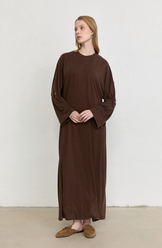 Basic Soft Touch Modal Kahverengi Elbise - Fatma Atasoy